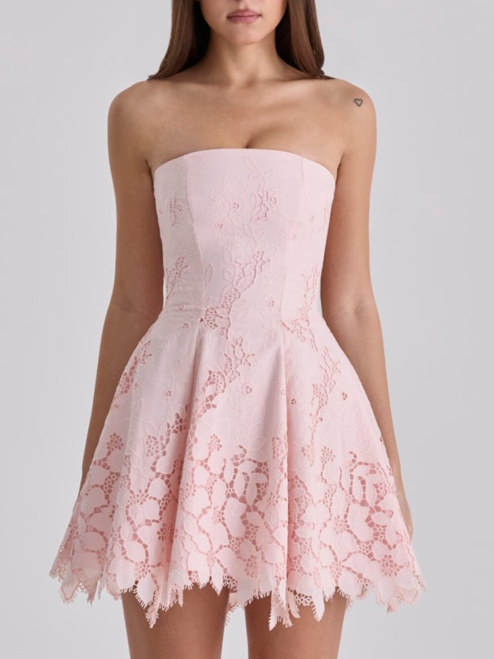 House Of CB Jemima Pink Strapless Cut Out Broderie Anglaise Mini Dress - Size XS